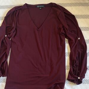 INC International Concepts Burgundy V-Neck Blouse
